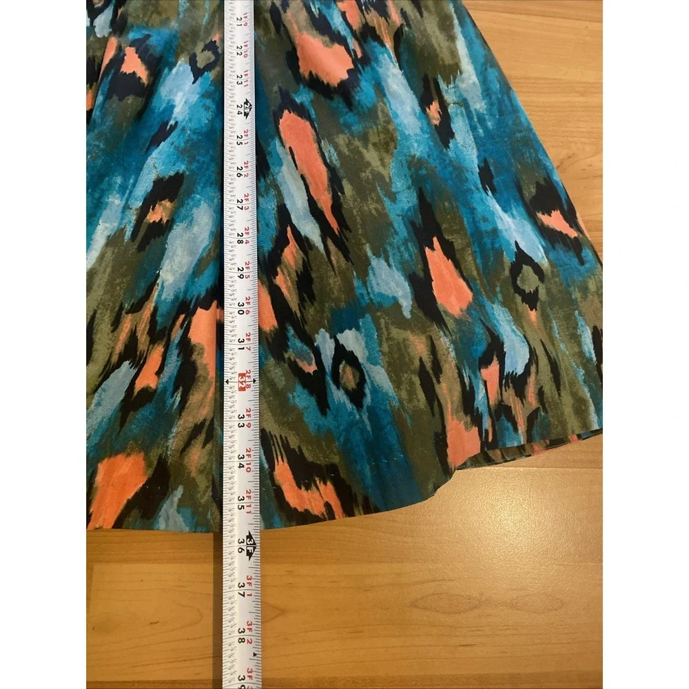 Anthropologie Girls From Savoy Teal‎ Painted Ikat Flared Strapless Dress Size 8